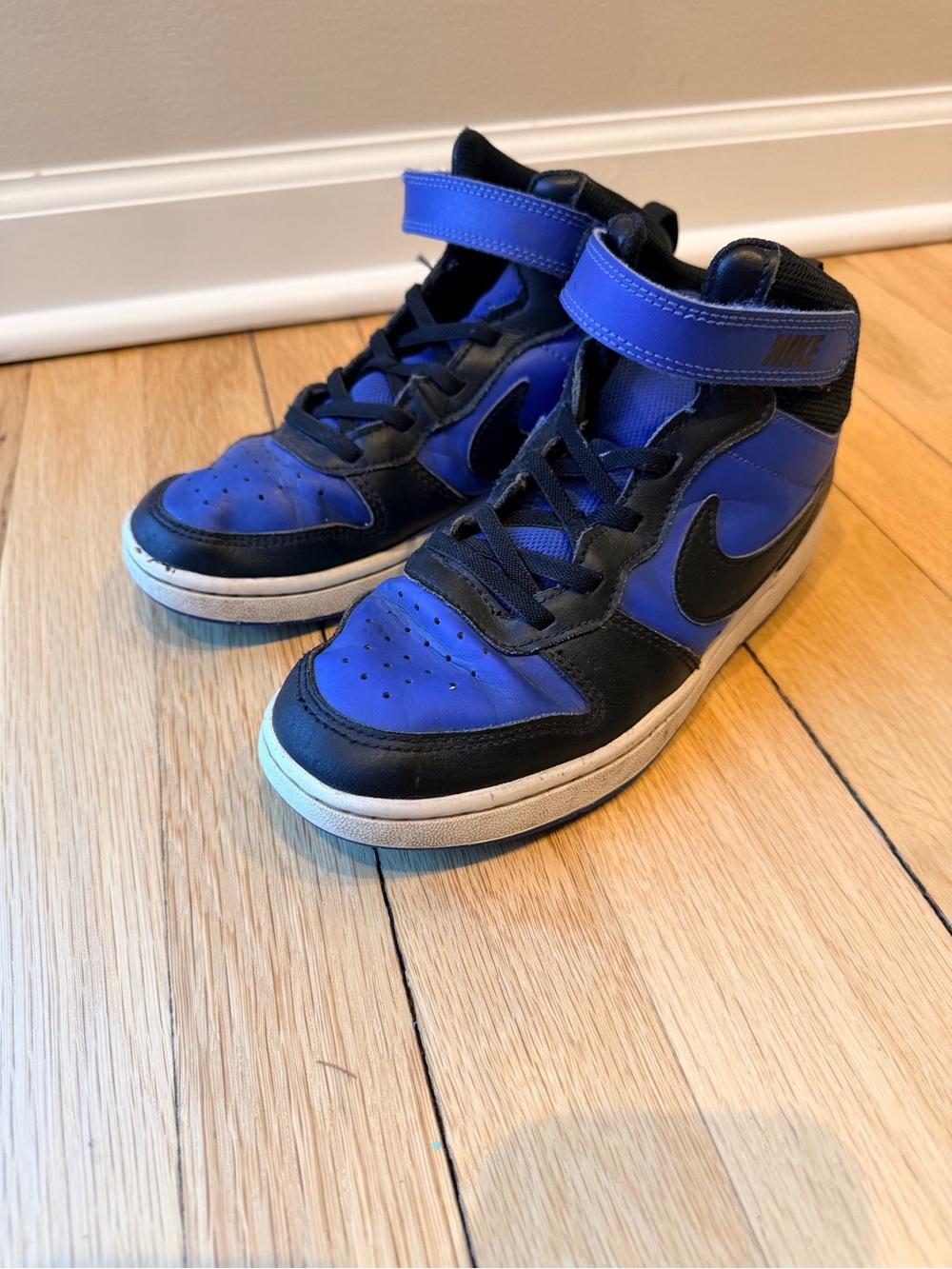 Nike Kids Court Borough Mid High-Top Sneakers in Royal Blue and Black